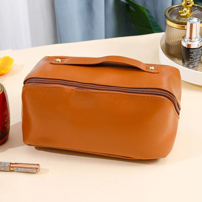 Women'S All Seasons Pu Leather Solid Color Basic Square Zipper Cosmetic Bag Wash Bag