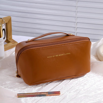 Women'S All Seasons Pu Leather Solid Color Basic Square Zipper Cosmetic Bag Wash Bag