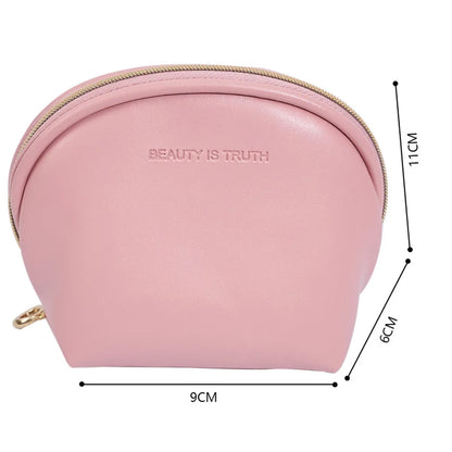 Women'S All Seasons Pu Leather Solid Color Fashion Semicircle Zipper Cosmetic Bag