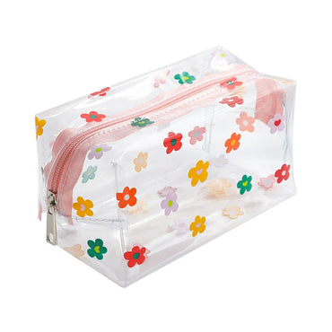 Women'S All Seasons Pvc Cartoon Fruit Flower Cute Transparent Square Zipper Cosmetic Bag