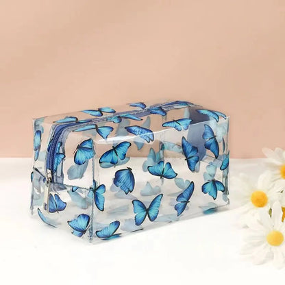 Women'S All Seasons Pvc Cartoon Fruit Flower Cute Transparent Square Zipper Cosmetic Bag