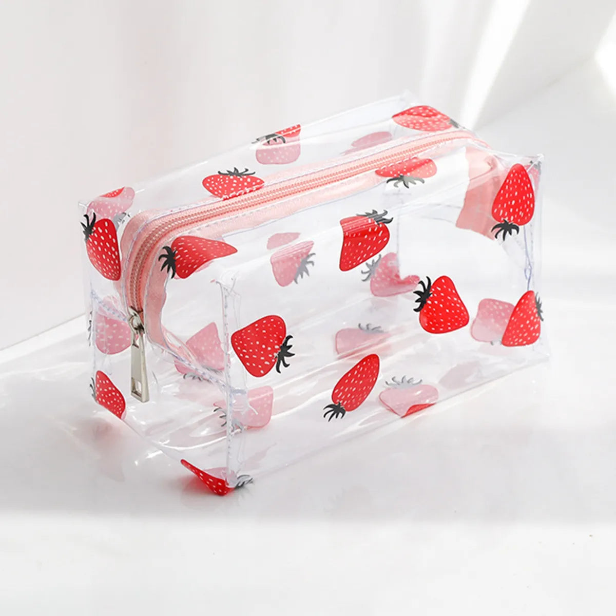 Women'S All Seasons Pvc Cartoon Fruit Flower Cute Transparent Square Zipper Cosmetic Bag