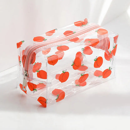 Women'S All Seasons Pvc Cartoon Fruit Flower Cute Transparent Square Zipper Cosmetic Bag