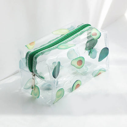 Women'S All Seasons Pvc Cartoon Fruit Flower Cute Transparent Square Zipper Cosmetic Bag