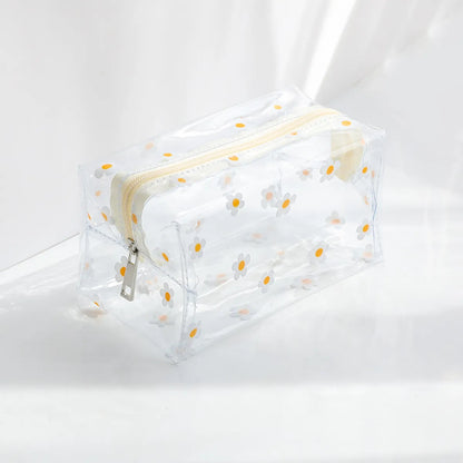 Women'S All Seasons Pvc Cartoon Fruit Flower Cute Transparent Square Zipper Cosmetic Bag