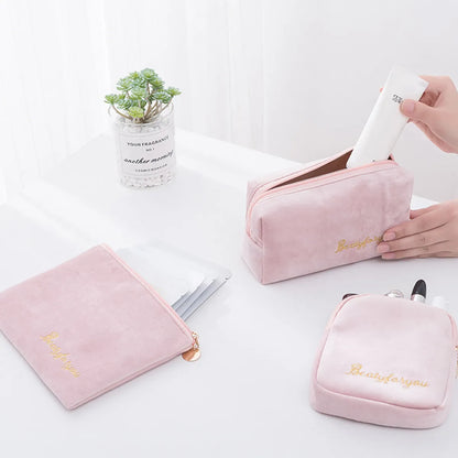 Women'S All Seasons Velvet Cloth Letter Fashion Zipper Cosmetic Bag