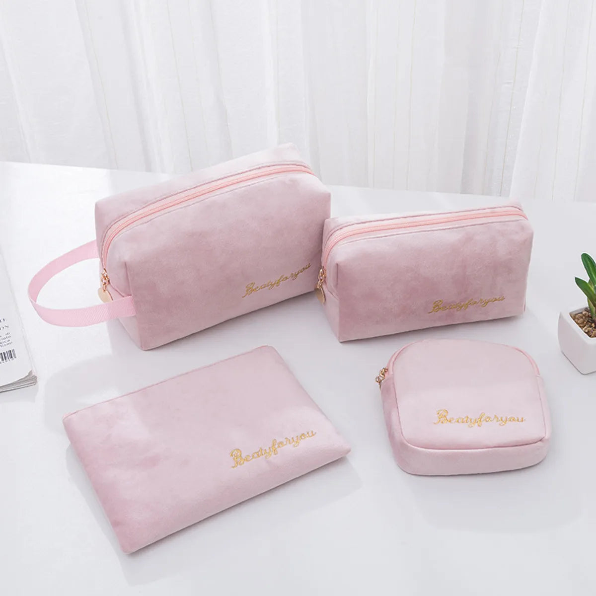 Women'S All Seasons Velvet Cloth Letter Fashion Zipper Cosmetic Bag