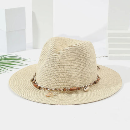 Women'S Beach Solid Color Wide Eaves Straw Hat