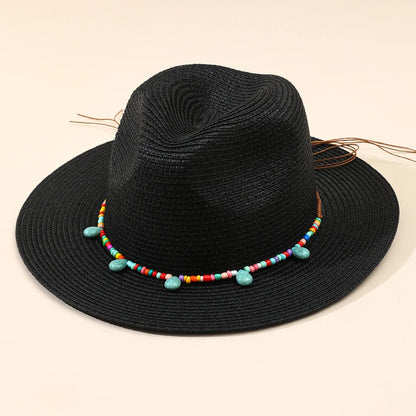 Women'S Beach Solid Color Wide Eaves Straw Hat