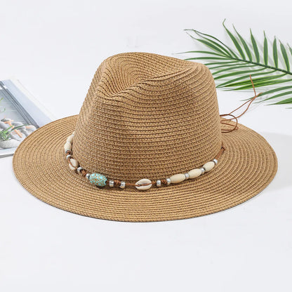 Women'S Beach Solid Color Wide Eaves Straw Hat