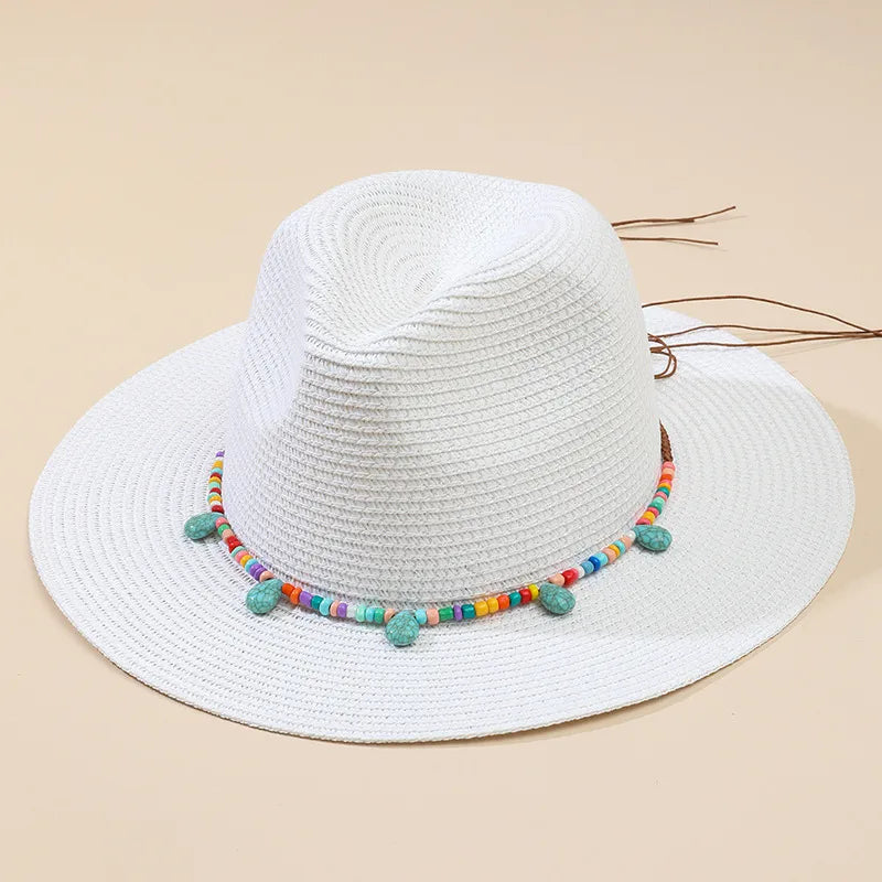 Women'S Beach Solid Color Wide Eaves Straw Hat