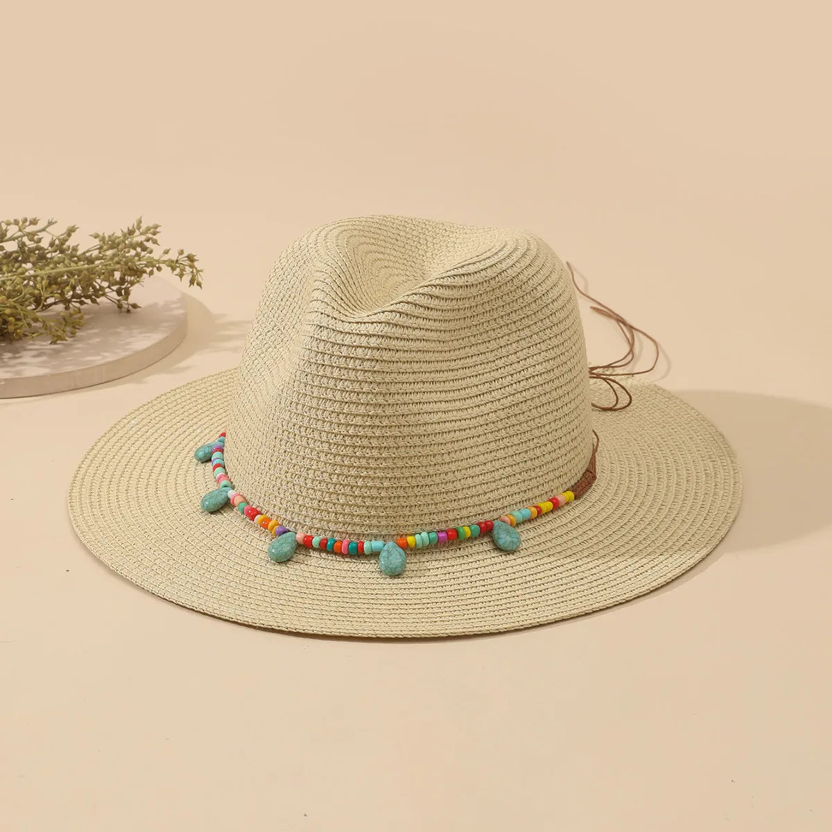 Women'S Beach Solid Color Wide Eaves Straw Hat