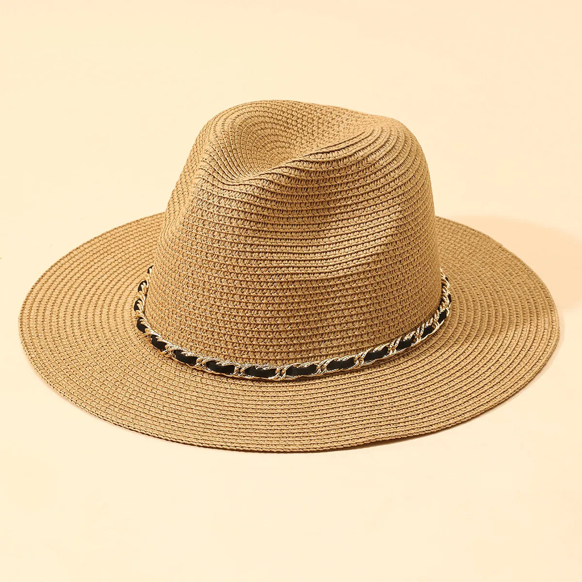 Women'S Beach Solid Color Wide Eaves Straw Hat