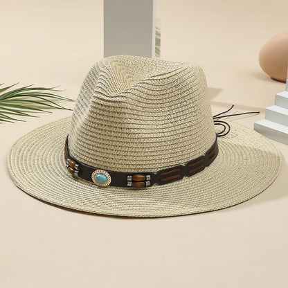 Women'S Beach Solid Color Wide Eaves Straw Hat