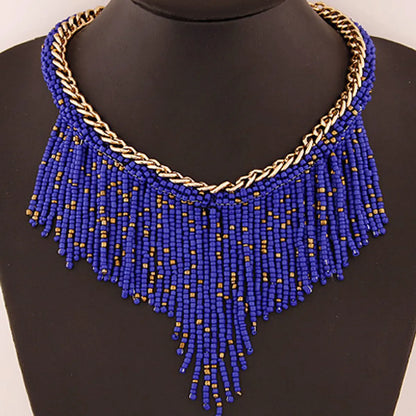 Women's Bohemian Geometric Tassel Beaded Alloy Necklace Beads Necklaces