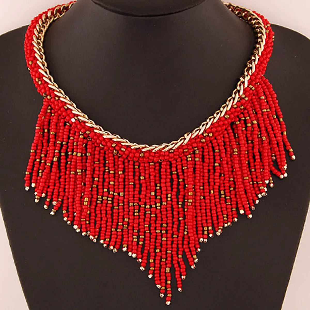 Women's Bohemian Geometric Tassel Beaded Alloy Necklace Beads Necklaces