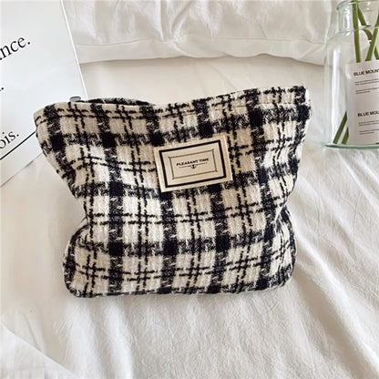 Women'S Canvas Plaid Streetwear Square Zipper Cosmetic Bag Wash Bag