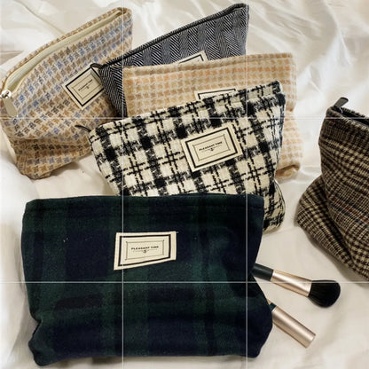 Women'S Canvas Plaid Streetwear Square Zipper Cosmetic Bag Wash Bag