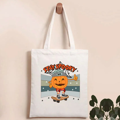 Women'S Canvas Pumpkin Letter Cute Square Open Canvas Bag