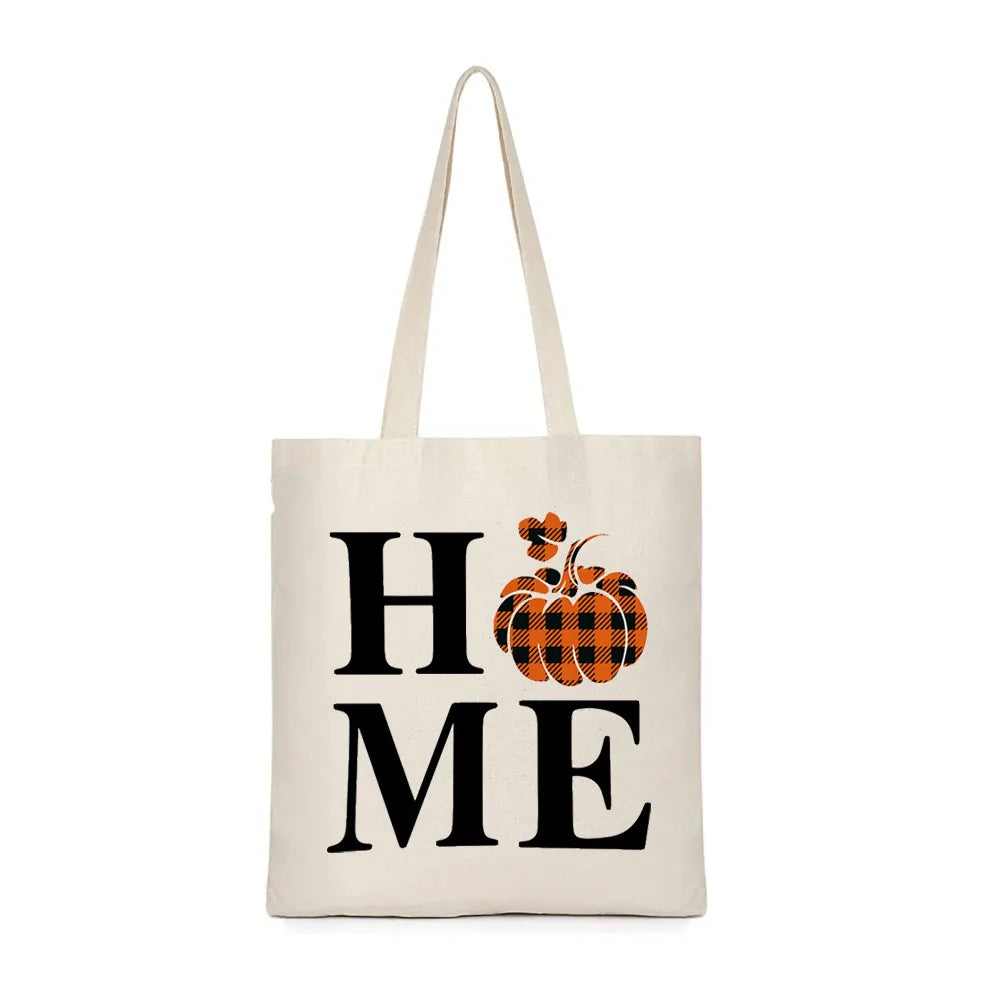 Women'S Canvas Pumpkin Letter Cute Square Open Canvas Bag