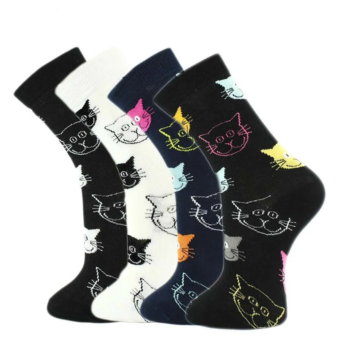 Women'S Cartoon Style Cat Cotton Crew Socks A Pair