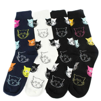 Women'S Cartoon Style Cat Cotton Crew Socks A Pair