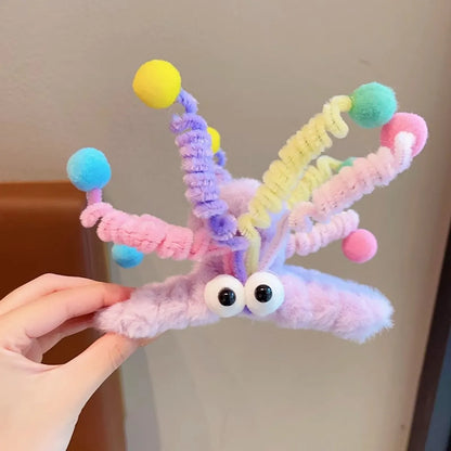 Women'S Cartoon Style Color Block Plush Hair Claws