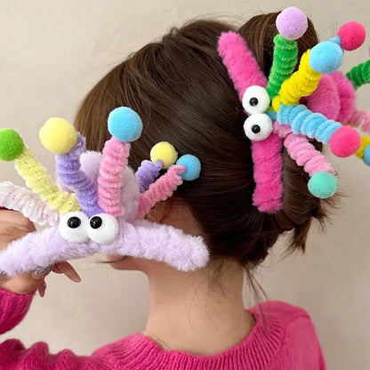 Women'S Cartoon Style Color Block Plush Hair Claws