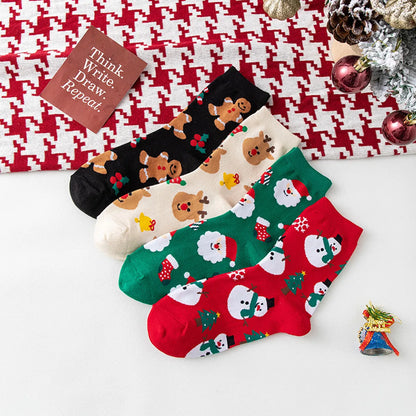 Women'S Cartoon Style Santa Claus Gingerbread Cotton Crew Socks