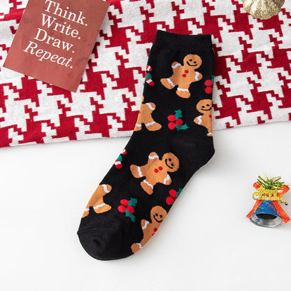 Women'S Cartoon Style Santa Claus Gingerbread Cotton Crew Socks