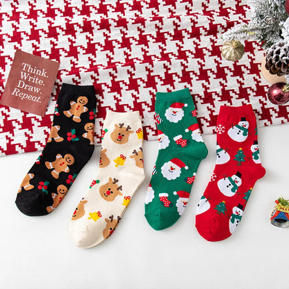 Women'S Cartoon Style Santa Claus Gingerbread Cotton Crew Socks