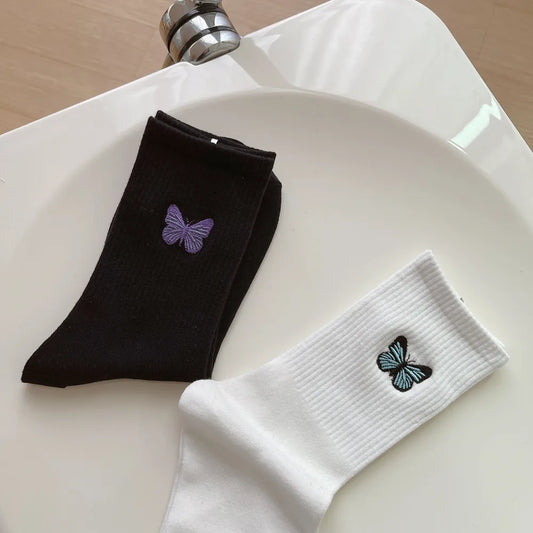 Women'S Casual Butterfly Cotton Crew Socks A Pair