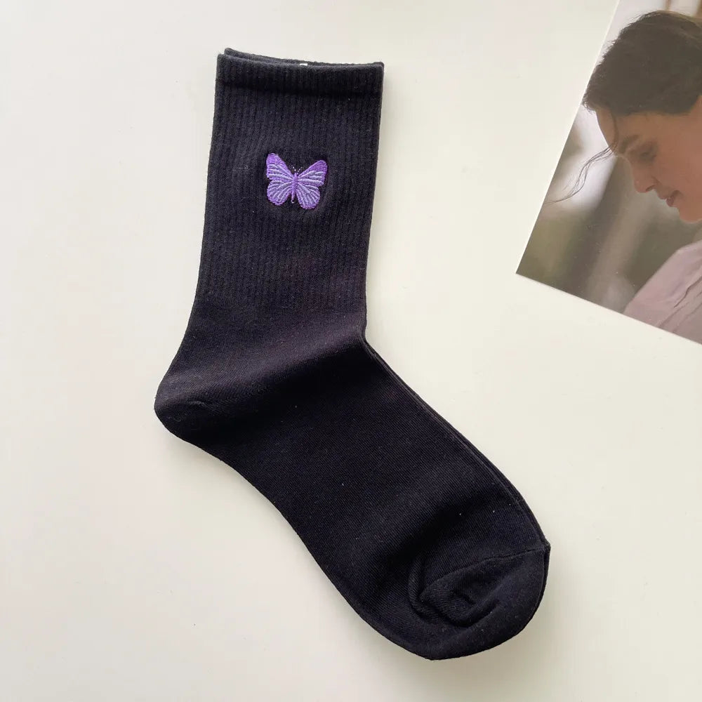 Women'S Casual Butterfly Cotton Crew Socks A Pair