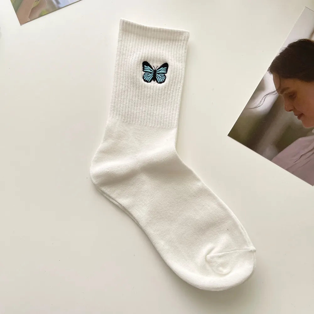 Women'S Casual Butterfly Cotton Crew Socks A Pair