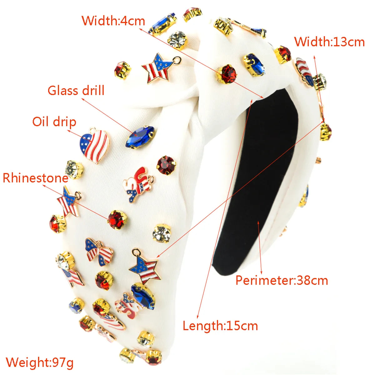 Women'S Casual Classic Style Star Knot American Flag Alloy Cloth Inlay Rhinestones Glass Hair Band