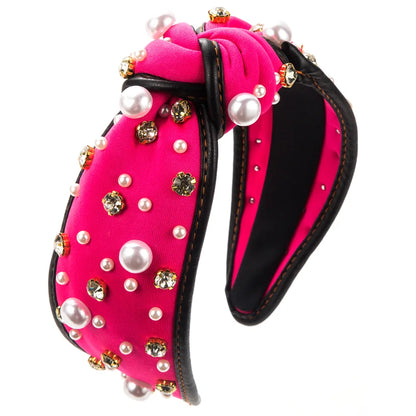 Women'S Casual Elegant Knot Cloth Inlay Rhinestones Pearl Hair Band