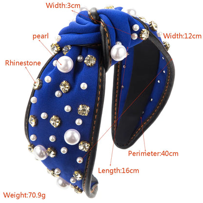 Women'S Casual Elegant Knot Cloth Inlay Rhinestones Pearl Hair Band