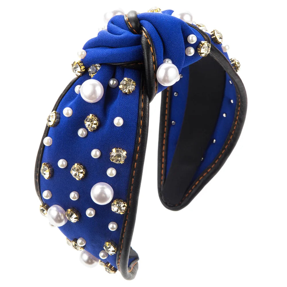 Women'S Casual Elegant Knot Cloth Inlay Rhinestones Pearl Hair Band