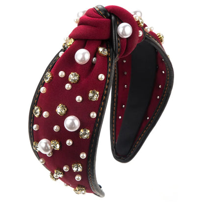 Women'S Casual Elegant Knot Cloth Inlay Rhinestones Pearl Hair Band