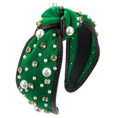 Women'S Casual Elegant Knot Cloth Inlay Rhinestones Pearl Hair Band