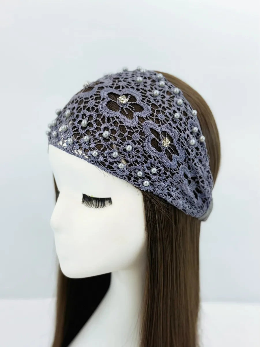 Women'S Casual Flower Cloth Hollow Out Inlay Rhinestones Pearl Hair Band