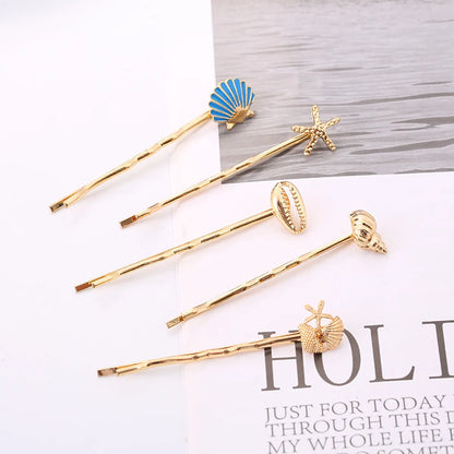 Women'S Casual Marine Style Star Shell Alloy Enamel Hair Clip