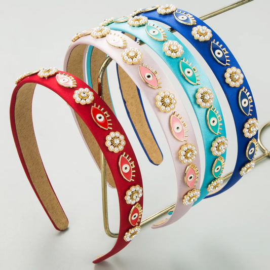 Women'S Casual Modern Style Classic Style Devil'S Eye Alloy Cloth Inlay Rhinestones Hair Band