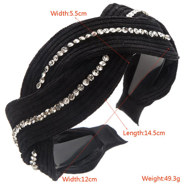 Women'S Casual Modern Style Color Block Cloth Criss Cross Inlay Rhinestones Hair Band