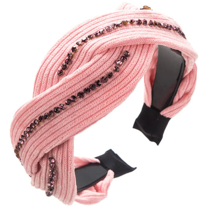 Women'S Casual Modern Style Color Block Cloth Criss Cross Inlay Rhinestones Hair Band