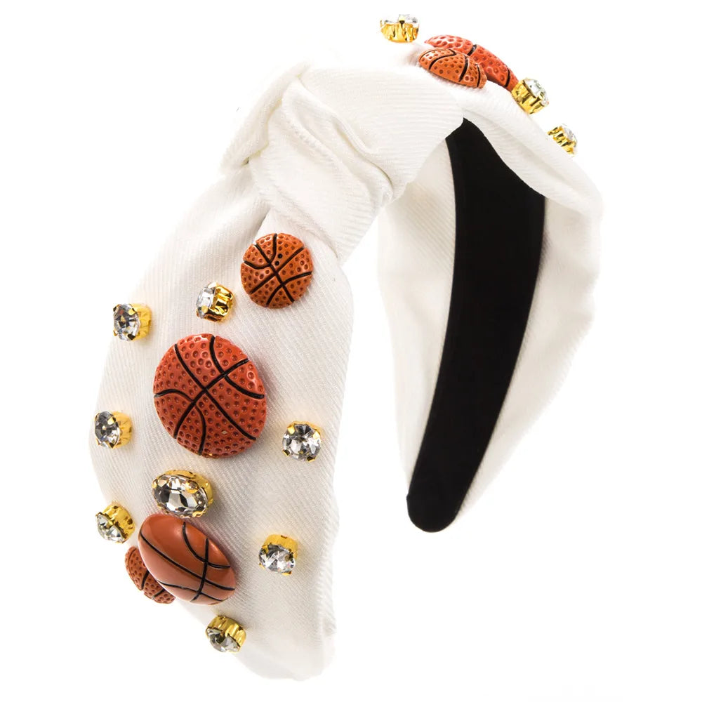 Women'S Casual Simple Style Basketball Football Cloth Inlay Rhinestones Hair Band