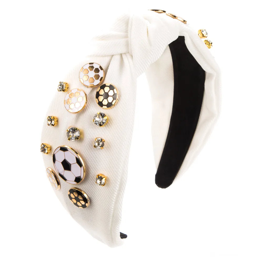 Women'S Casual Simple Style Basketball Football Cloth Inlay Rhinestones Hair Band