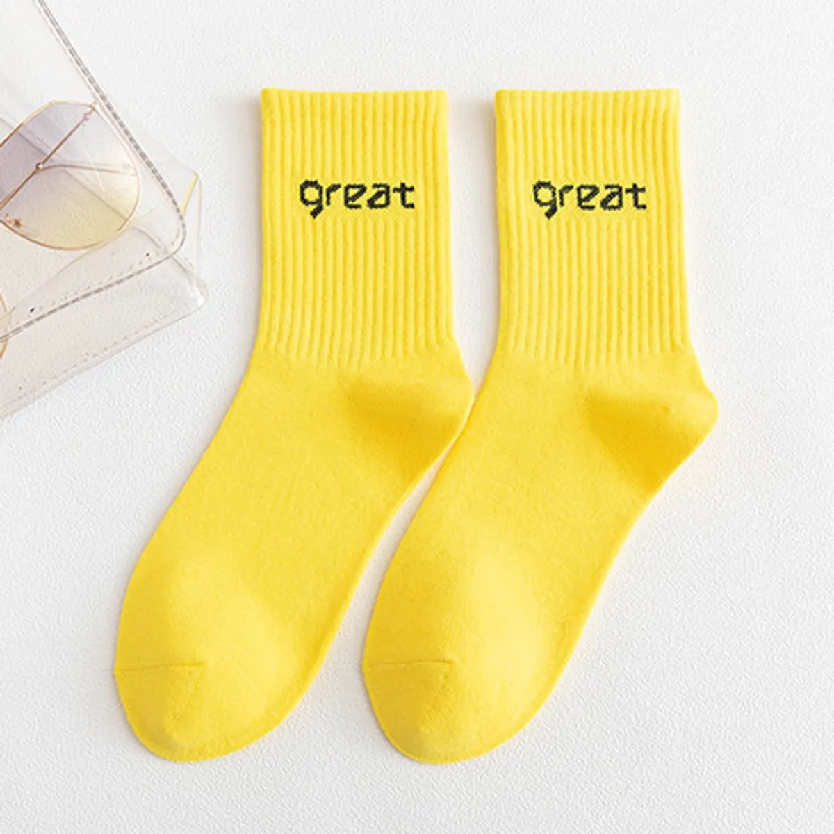 Women'S Casual Simple Style Letter Cotton Crew Socks A Pair