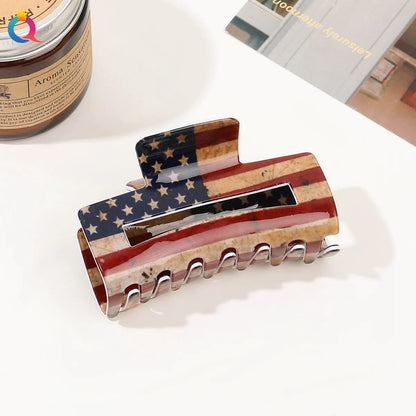 Women'S Casual Simple Style National Flag Arylic Hollow Out Hair Claws