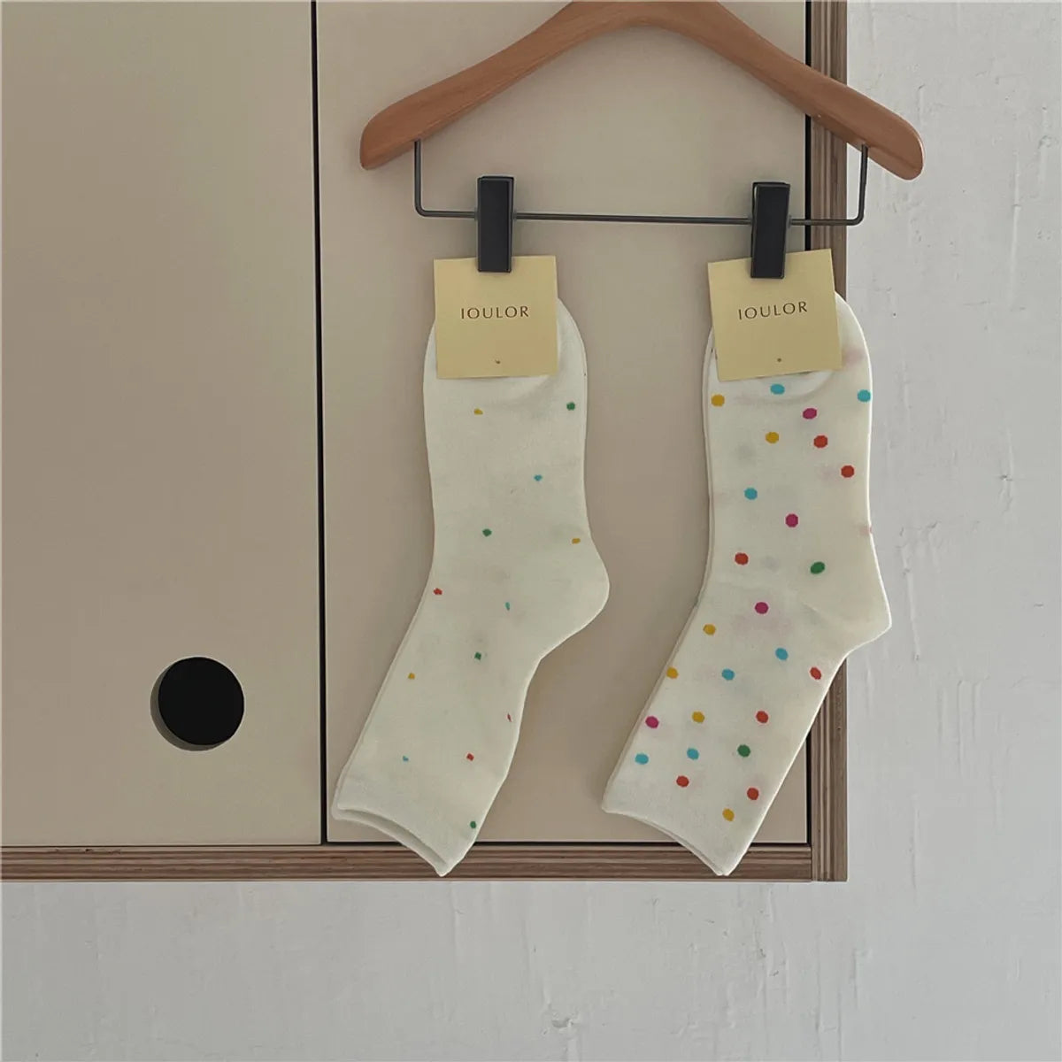 Women'S Casual Simple Style Polka Dots Lines Cotton Crew Socks A Pair